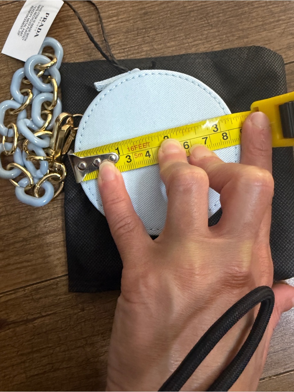 Prada Light Blue Round Coin Pouch with Gold-Tone Chain - Picture 10 of 11